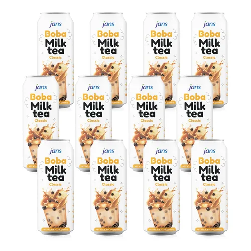 Vista 10 de Jans Boba Milk Tea Sabor original, dulce cremoso de tapioca taiwanesa Bubble Boba, bebida asiática estilo té con leche real, bebida enlatada de 16.9