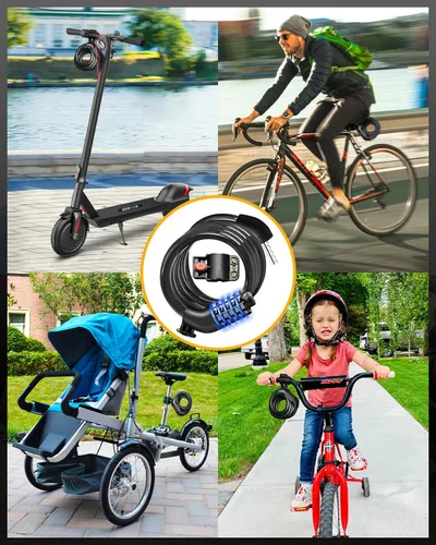 Vista 5 de Candado para bicicleta KEYSTP con cable y combinación, candado de bicicleta de alta seguridad con combinación de 5 dígitos reajustable antirrobo
