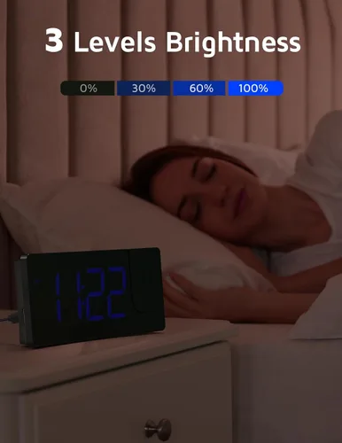 Vista 3 de GOLOZA Reloj despertador de proyección, reloj digital con proyector giratorio de 180°, atenuador de brillo de 3 niveles, pantalla LED transparente