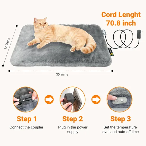 Vista 6 de Almohadilla térmica para gatos de 17 x 30 pulgadas, almohadilla térmica de doble cara para gatos y perros pequeños con funda extraíble lavable