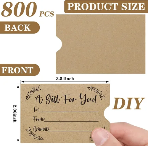 Vista 2 de 800 sobres para tarjetas de regalo, fundas para tarjetas de crédito, papel kraft marrón, mini sobres para llaves de hotel de negocios, fundas