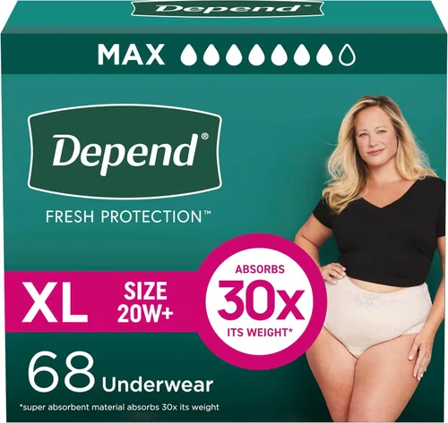 Vista 27 de Depend Fresh Protection - Pañales para adultos, ropa interior para incontinencia y fugas de vejiga posparto para mujer, desechables, máximo