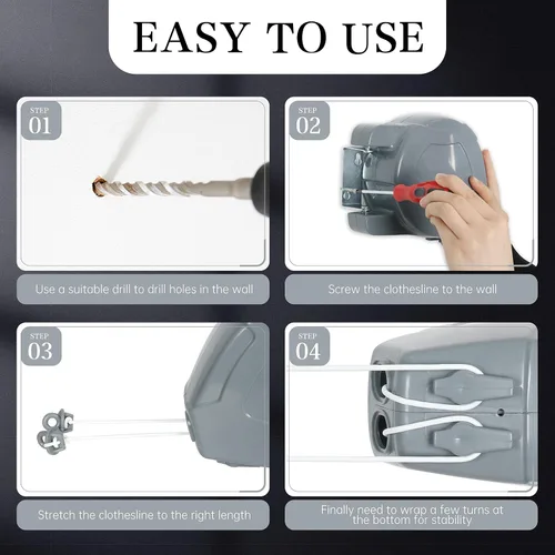 Vista 5 de ZOES HOMEWARE Tendedero retráctil resistente para exteriores e interiores con carcasa de ABS duradera y línea de PVC extruido de 2 x 49 pies
