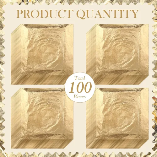 Vista 2 de 100 hojas imitación láminas de oro para decoración, arte, manualidades, tamaño 5.5 x 5.5 pulgadas, de Bememo