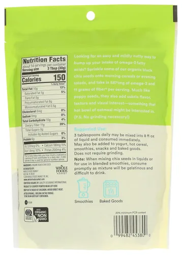 Vista 3 de 365 by Whole Foods Market, Semillas orgánicas de chía negra, 15 onzas