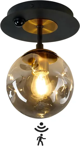 Vista 11 de SZXYKEJI Lámpara de araña de 3 luces, luminaria de techo semiempotrada vintage con globo de vidrio, lámpara de techo negra para pasillo, escalera