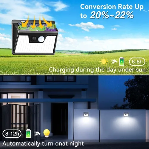 Vista 3 de Peasur Luces Solares para Exteriores con Sensor de Movimiento, 140 LED Luz Solar Alimentada por Energía Solar para Cerca Impermeable, 3 Modos