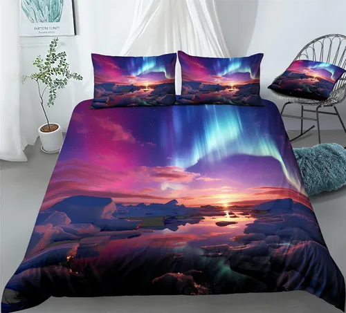 Vista 23 de REALIN Hawthorn Bedding - Juego de funda de edredón 3D, juego de cama de bosque japonés y río de montaña de 2/3/4 piezas, fundas de edredón