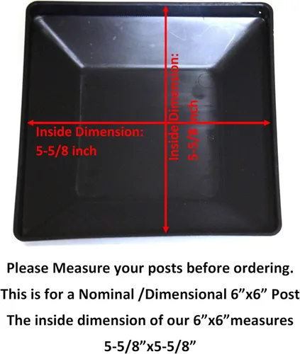 Vista 5 de Paquete de 10 tapas de plástico negras para postes de valla de 6 x 6 pulgadas (5 5/8 x 5 5/8) de madera tratada a presión fabricada en Estados Unidos