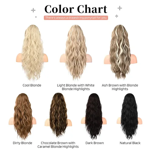 Vista 7 de FLUFYMOOZ Extensión de cola de caballo de 22 pulgadas, extensiones de cabello sintético ondulado largo y rizado para mujer