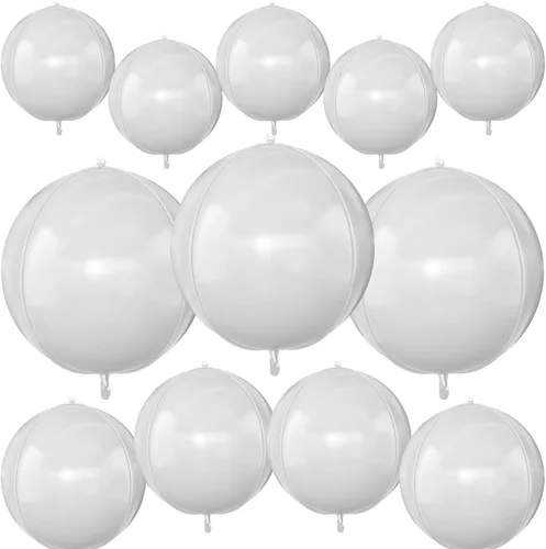 Vista 17 de 12 globos redondos de aluminio blanco crema, globos de 22 pulgadas y 10 pulgadas 4D de Mylar marfil de helio 4D, color beige, blanco arena