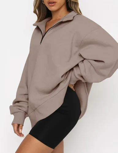 Vista 2 de Trendy Queen Sudadera de manga larga con media cremallera para mujer sudadera con capucha y cremallera de un cuarto para adolescentes y niñas ropa