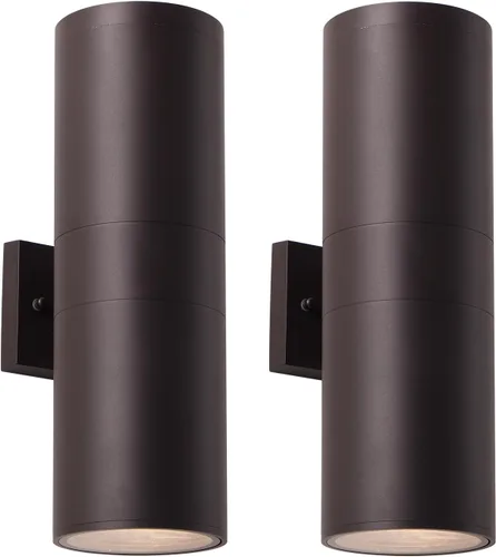 Vista 11 de mirrea Lámpara moderna para porche al aire libre en 2 luces con cilindro de aluminio negro mate y cubierta de vidrio templado, aplique de pared
