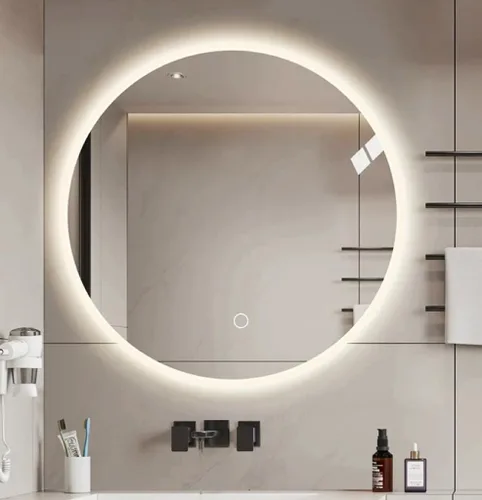 Espejo de baño LED redondo de 24 pulgadas con luces, espejo de tocador antivaho montado en la pared, 3 colores regulables, a prueba de explosiones,
