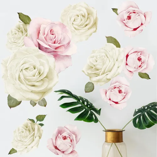 Vista 5 de Calcomanías de pared de rosas de acuarela (azul y blanco)