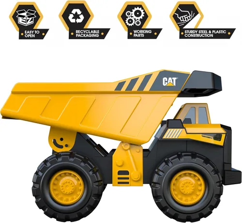 Vista 2 de CAT Juguetes de construcción, Camión volquete de acero de 16" - Cuerpo de acero real, cama basculante funcional, ruedas todo terreno extragrandes