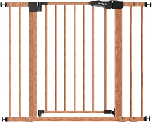 Vista 22 de Babelio Puerta de metal para bebés de 29 a 48 pulgadas con patrón de madera marrón, puerta de perro de cierre automático PressGuard P7 para la casa