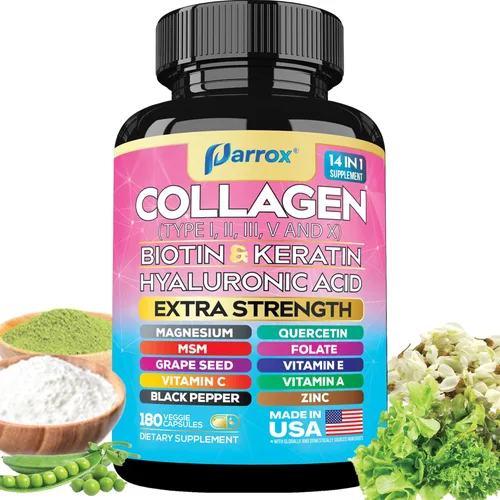 Vista 11 de Péptidos de colágeno Parrox Tipos I, II, III, V y X, Biotina MCG, Queratina, Ácido Hialurónico, MSM, Zinc, Extracto de semilla de uva, Quercetina