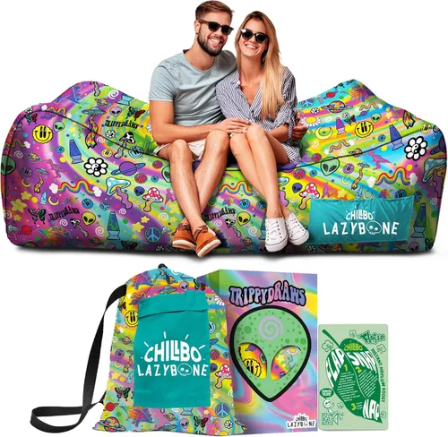 Vista 16 de Chillbo Inflatable Couch – Unique Designs - No-Pump Setup, Ripstop Polyester, Stability Pegs, Fun Prints - Portable Air Inflatable Lounger for