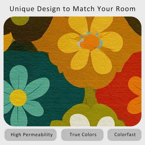 Vista 6 de Floral Throw Rug, Washable Small 2x3 Area Rugs for Entryway, Groovy Flower Patterned Indoor Door Mat for Bedroom Kitchen, Floral Decor, Non Slip