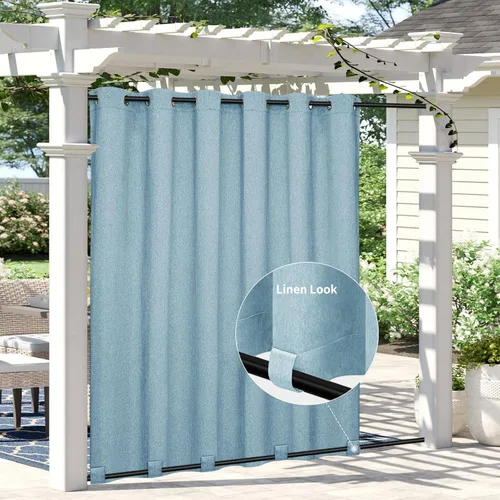 Vista 25 de Easy-Going - Cortinas para exterior con aspecto de lino impermeables y a prueba de viento para porche, cortinas de privacidad para exterior suaves