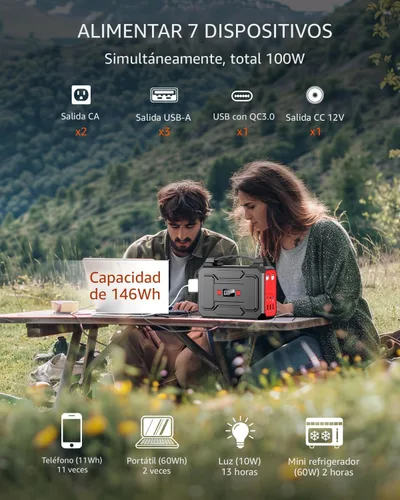 Vista 2 de Generador solar portátil de 200 W pico/100 W nominal, estación de energía solar portátil con paneles solares de 40 W, batería externa solar de 146