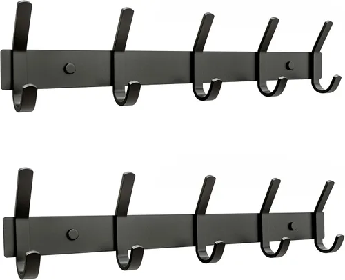 Vista 35 de Perchero de Abrigos Pequeño Negro Mate para Pared – Riel de Ganchos de Acero Inoxidable de 6 Pulgadas con 2 Ganchos Dobles para Abrigos