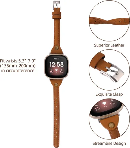 Vista 3 de Minyee Compatible con Fitbit Versa 3/Fitbit Sense Band para mujeres y hombres, correa de cuero delgada y fina, pulsera para Fitbit Versa 3/Fitbit