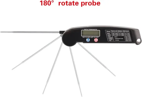 Vista 7 de Termómetro digital para carne de alimentos, LCD ABS Shell sonda de acero inoxidable sonda plegable para cocina, barbacoa, parrilla, probador