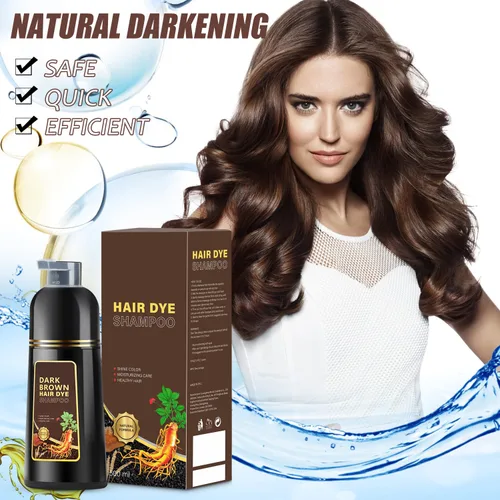 Vista 7 de Champú de tinte para el cabello castaño oscuro 3 en 1 para cabello gris, tinte marrón oscuro a base de hierbas para mujeres y hombres, champú