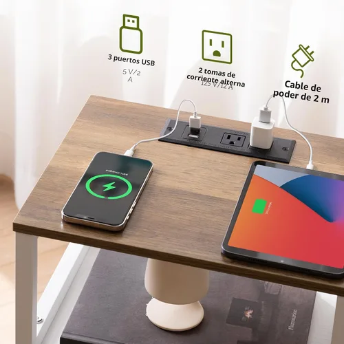 Vista 6 de Yoobure Mesita de noche de granja con estación de carga, extremo de noche de madera con puertos USB, mesa auxiliar de cama LED con armario de Negro