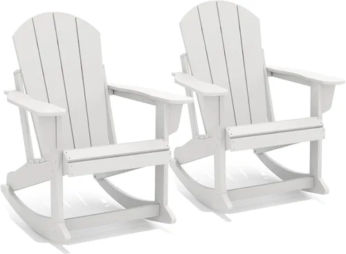 Vista 13 de GREENVINES Mecedora Adirondack Plástico HDPE Balancín de porche Silla para terraza de patio al aire libre Todo tipo de clima Aqua