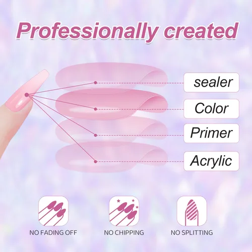 Vista 4 de Uñas postizas cuadradas a presión, uñas postizas francesas cortas acrílicas de cobertura completa, pegamento en uñas postizas con diseños