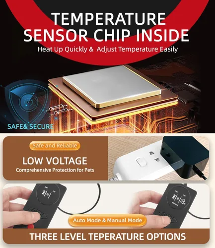 Vista 6 de uncn Dog Cat Heating Pad Pressure Activated 19.5 X 29 Pet Heat Pack Automatic Electric Heated Bed Mat for Indoor Warming Pad Chew Resistant Cord