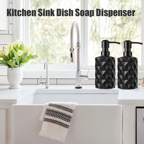 Vista 6 de Matte Black Glass Soap Dispenser with Stainless Steel Pump, 11 oz Countertop Hand Soap and Dish Soap Dispenser for Bathroom/Kithcen, Refillable