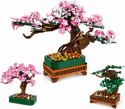NEWABWN Juego de construcción de árbol bonsái 3 en 1 en flor de cerezo, 711