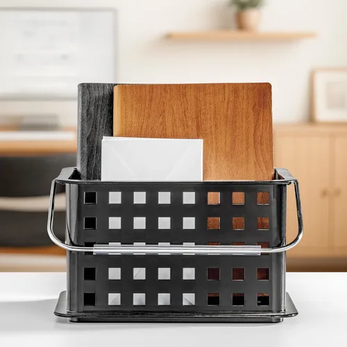 Vista 6 de iDesign Cesta de ducha de plástico con asa para baño o dormitorio universitario, color negro, fabricado en Estados Unidos