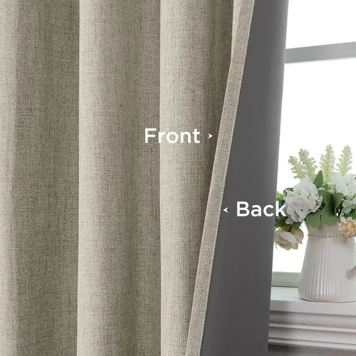 Vista 35 de CUCRAF Juego de 2 paneles de cortinas 100% opacas de 54 pulgadas de largo, cortinas texturizadas de lino para oscurecer la habitación, con ojales