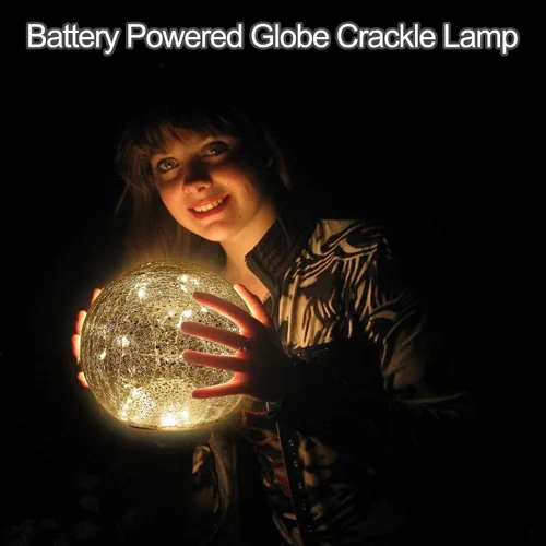 Vista 6 de Mercury Crackle - Lámpara de bola de cristal LED con temporizador, luz nocturna que funciona con pilas, para niñas, cumpleaños, Halloween, Navidad