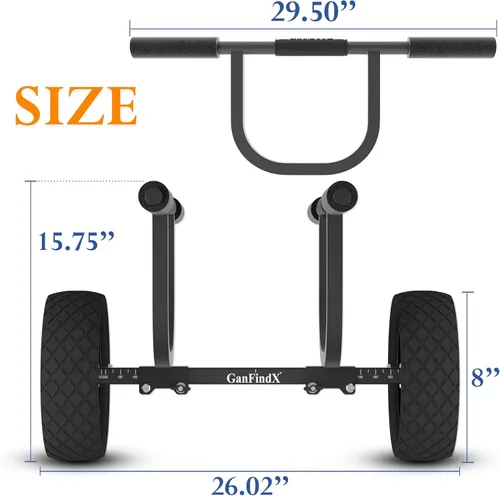 Vista 5 de GanFind Kayak Cart Canoe Trolley Carrier Kayak Accessories Transport Dolly with Solid Foam Wheels Detachable Frame Pole and Crossbar