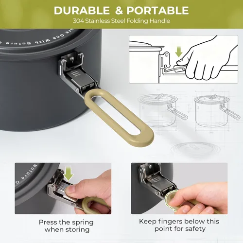 Vista 3 de Alocs Camping Cookware Set - Lightweight Camping Pots and Pans - Portable Outdoor Cookware with Kettle - Camping Cookware Mess Kit for 2