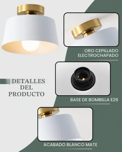 Vista 4 de Lámpara de techo, lámpara de techo para pasillo con placa dorada y pantalla blanca, lámparas de porche de estilo moderno y simple, montaje 2 Pack