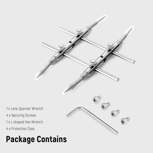 Vista 7 de NEEWER Llave de anillo de lente de acero inoxidable, herramienta profesional de doble cara curva con puntas planas/puntiagudas para quitar lentes