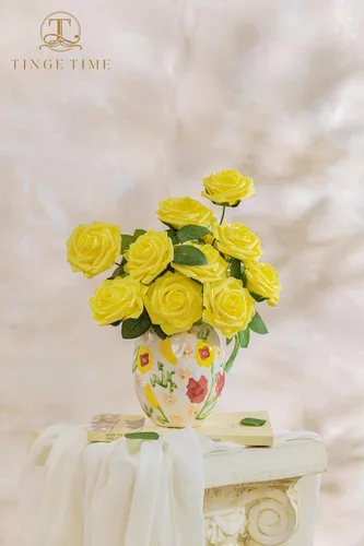 Vista 7 de TINGE TIME Flores de color naranja quemado, 25 flores artificiales para decoraciones, rosas de espuma falsas a granel con arreglos florales, ramos
