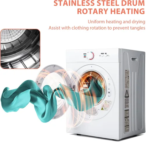 Vista 3 de Euhomy Secadora compacta de 1.8 pies cúbicos Secadora de ropa portátil con conducto de escape con forro de acero inoxidable Máquina secadora pequeña