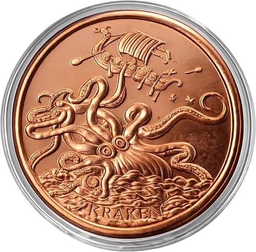 Heavenly Metals - Moneda coleccionable redonda de cobre .999 pura de 1 onza Kraken en cápsula, COA