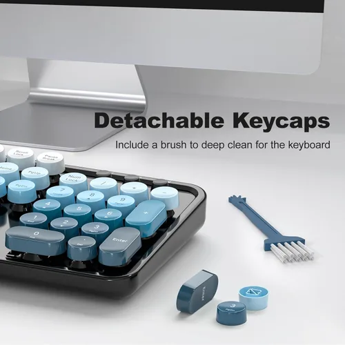 Vista 5 de MOFII Combo de teclado y mouse inalámbricos, tamaño completo 2.4G, máquina de escribir Plug and Play, juego de teclado y mouse redondos retro