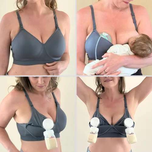 Vista 2 de Supermom Silhouette with Light Fixed Pads, Pumping Bra Hands Free, Adjustable Pumping & Nursing Bra for All Breast Pumps