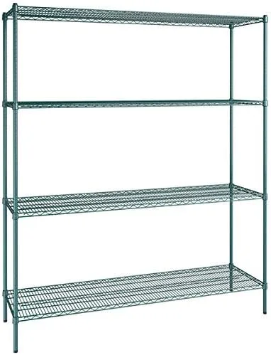 Kit de 4 estantes de epoxi verde NSF de 21 x 72 pulgadas con postes de 86 pulgadas, estantería de almacenamiento resistente, kit de estantería de