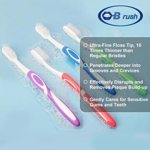 Vista 5 de B Rush Cepillos de dientes extra suaves para adultos, cepillo de dientes para dientes sensibles y encías retraídas, cerdas cónicas, removedor